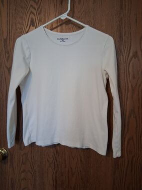 croft & barrow White Long Sleeve Crewneck Top